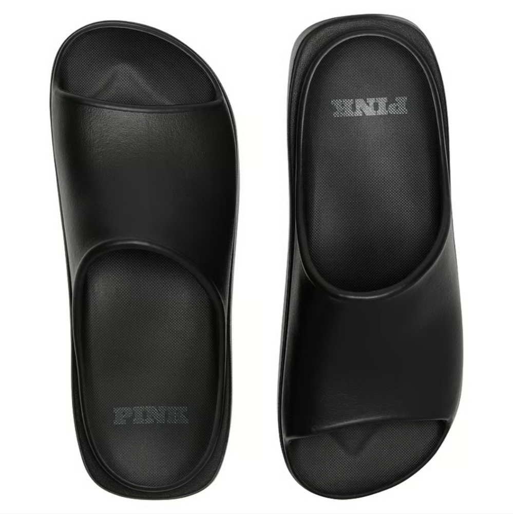 NWT PINK Black Slide Sandals